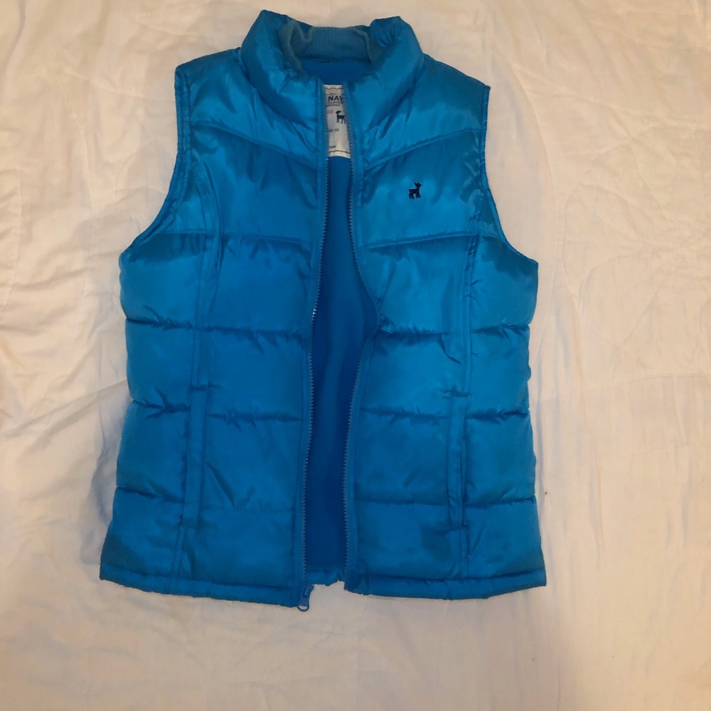 blue puffer vest